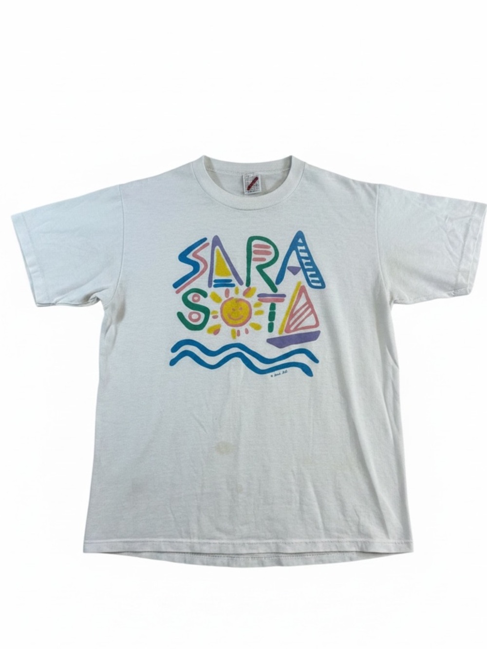 Jerzees Sarasota Vintage Single Stitch Colorful Graphic White T-Shirt L (42/44)